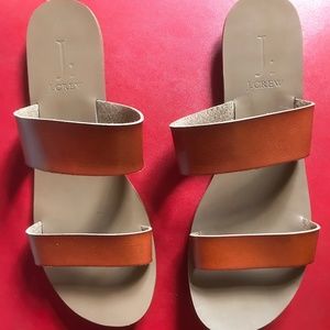 J Crew Tan- Brown Boardwalk Sandals Flats Slides Leather 8